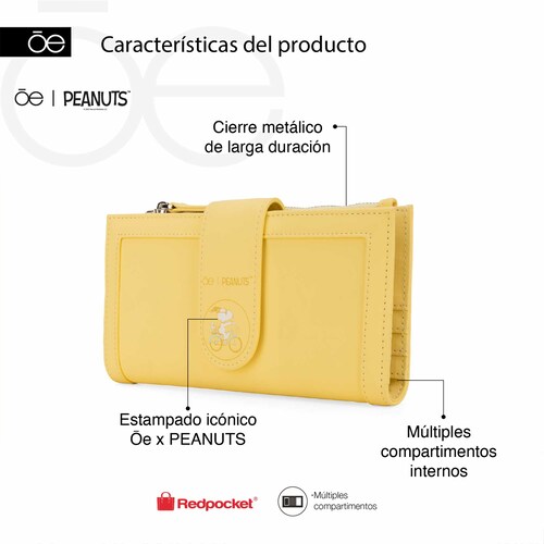 Billetera Cloe Woodstock Peanuts Flap Color Amarillo para Mujer