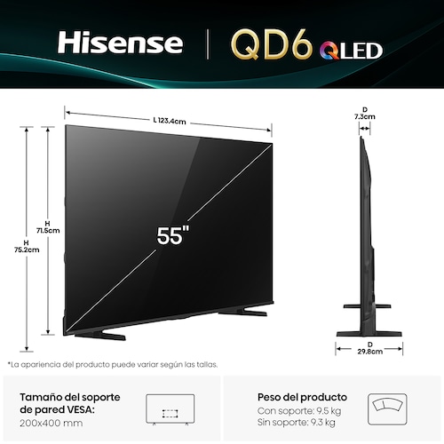 Pantalla Hisense 55 Pulgadas 4K Qled 55Qd6Qv