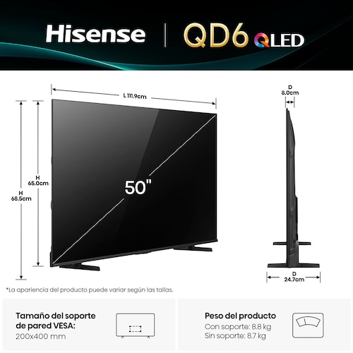 Pantalla Hisense 50 Pulgadas 4K Qled 50Qd6Qv