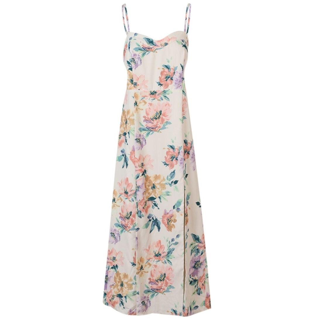 Vestido maxi simple de chiffon con escote en V y tirantes finos Rosa Polvoriento Tallas Grandes