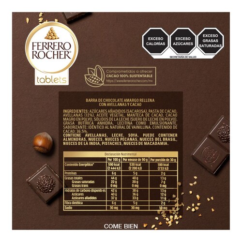 Barra de Chocolate Amargo Rellena con Avellanas Y Cacao Tablets Ferrero