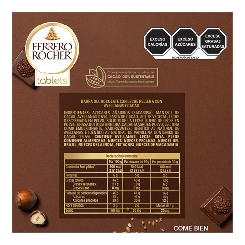 Barra de Chocolate con Leche Rellena con Avellanas Y Cacao Tablets Ferrero