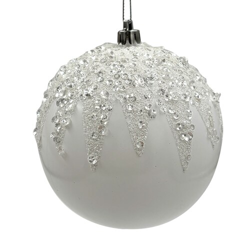 Esfera Navideña 10Cm Larga Blanco con Plata