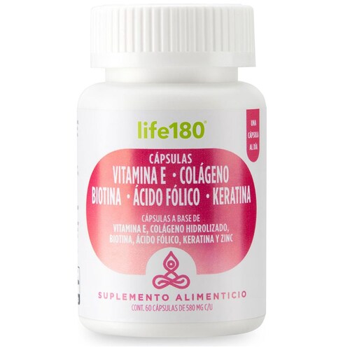 Colágeno, Biotina, Keratina, 60 Cápsulas Life180