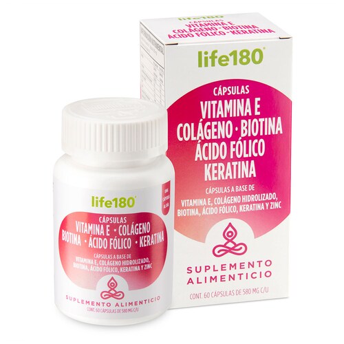 Colágeno, Biotina, Keratina, 60 Cápsulas Life180