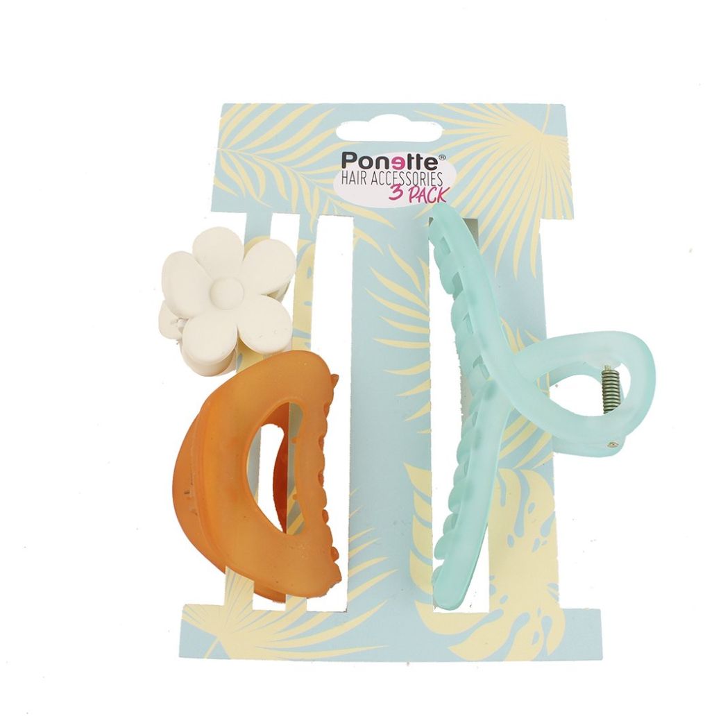 Pinzas 3 Pzs Celeste Rosa Naranja Ponette
