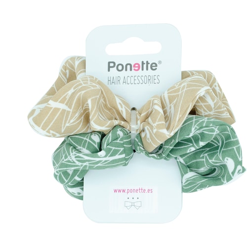 Scrunchies 2 Pz Dibujo Verde Y Café Ponette