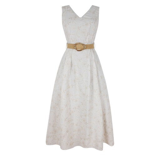 Vestido Corte Princesa Bordado con Cinturón para Mujer Basel