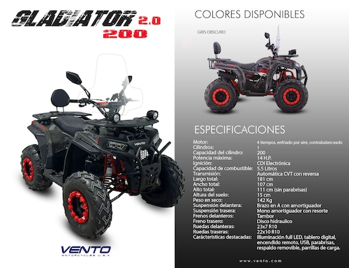 Cuatrimoto Vento Gladiator 2.0 200Cc Negro 2025