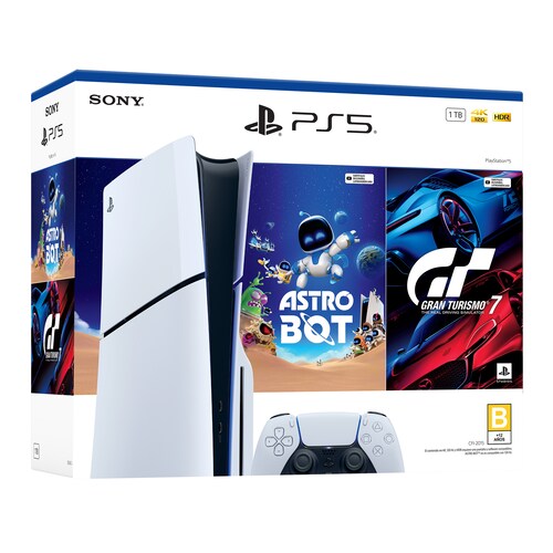 Consola Playstation 5 con Astro Bot y Gran Turismo 7