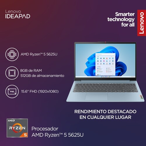 Laptop Lenovo Ip Slim3 Ryzen5 8Gb Ram 512Gb y Mochila