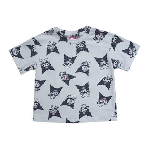 Playera con Estampado Kuromi Hello Kitty Manga Corta para Niña