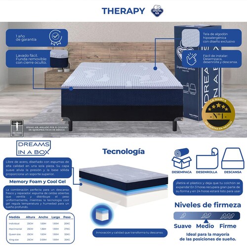 Colchón en Caja Matrimonial Therapy Dreams Spring Air