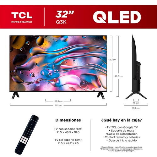 Pantalla Tcl 32 Pulgadas 4K Qled Android Tv 2Q3K