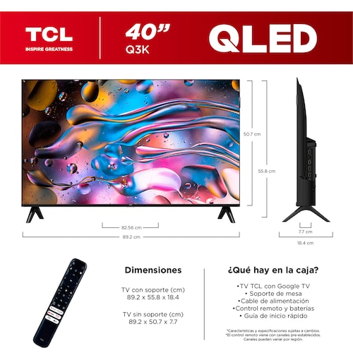 Pantalla Tcl 40 Pulgadas 4K Qled Android Tv 40Q3K