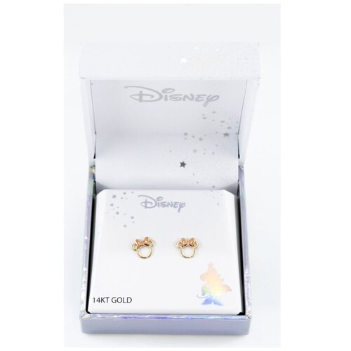 Aretes Silueta Minnie Moño Rosa Oro 14 K Disney