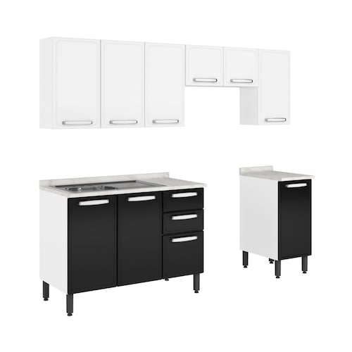 Cocina Acero Bertolini Cristal 240 Cm Blanco Y Negro