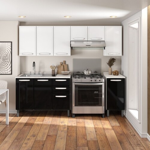 Cocina Acero Bertolini Cristal 240 Cm Blanco Y Negro