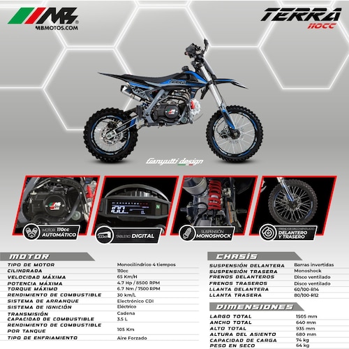 Motocicleta Mb Terra 110 Azul