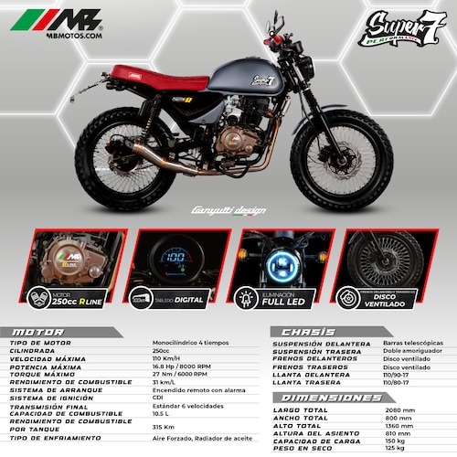 Motocicleta Mb Motos Super 7 R Line 250 Gris 2025