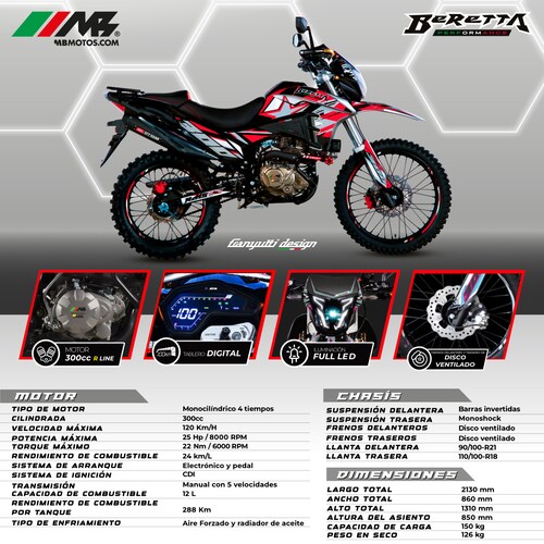 Motocicleta Beretta Performance Mb 300 2025 Rojo