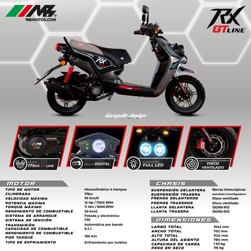 Motoneta Rx Gt Line 175 Roja 2025