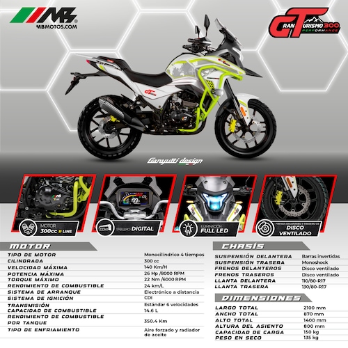 Motocicleta Mb Motos Gran Turismo 300 Blanca 2025