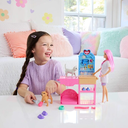 Barbie Profesiones Set Veterinaria con Mascotas Y Accesorios