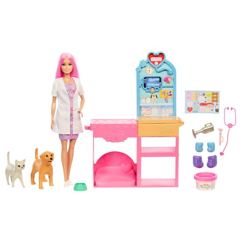 Barbie Profesiones Set Veterinaria con Mascotas Y Accesorios