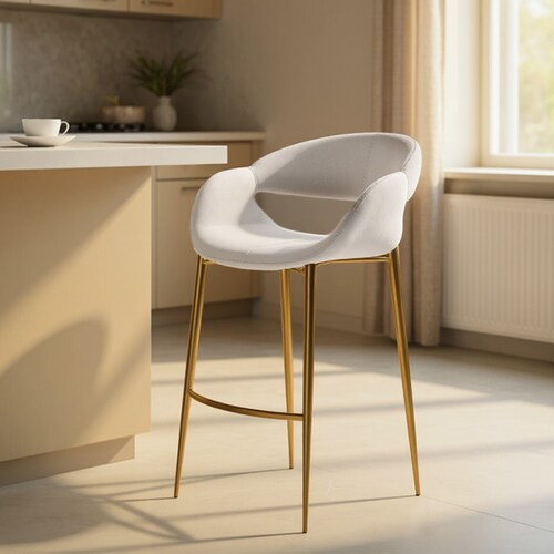 Taburete de Tela Color Blanco Home & Details