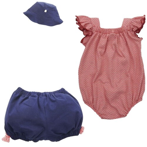 Conjunto de Pañalero, Bloomer y Gorro Mondo Bambino para Bebé Niña