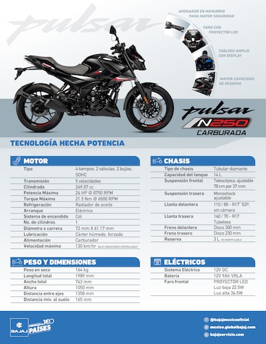 Motocicleta Bajaj Pulsar N250 Carburada Negro 2026