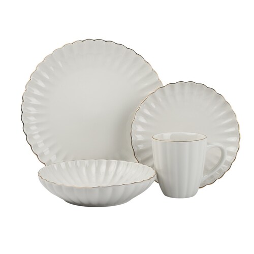 Vajilla de 24 Pz Porcelana Borde Dorado Home & Details