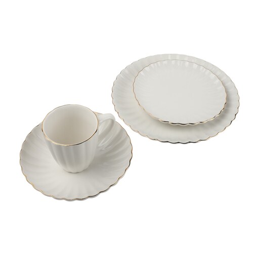 Vajilla de 24 Pz Porcelana Borde Dorado Home & Details