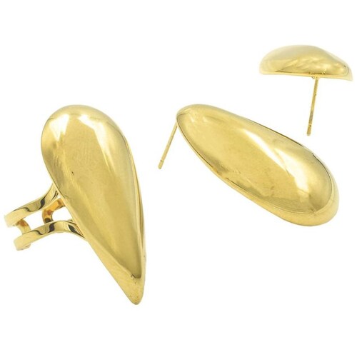 Set de Aretes Y Anillo Ovalados Dorados C2C