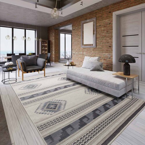 Tapete Funcional Asteca Beige/azul Home & Details 200X250 Cm