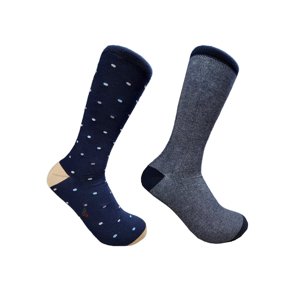 Calcetines 2P Franjas Puntos Tonos Azules y Café Mario Barutti