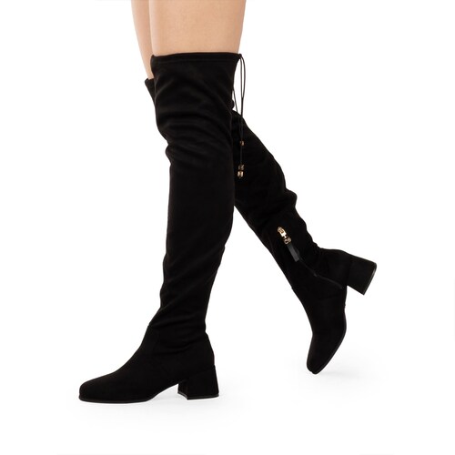 Bota Alta Cloe en Nobuk Negro para Mujer