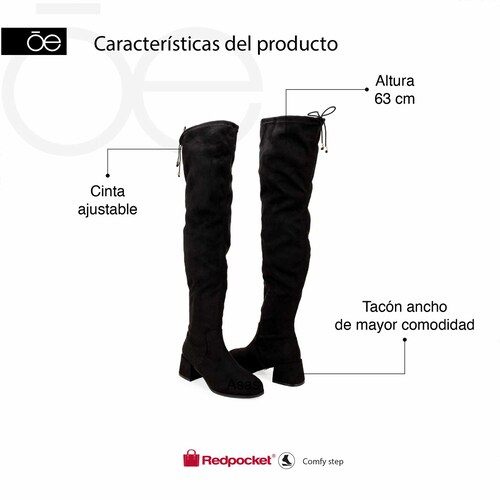 Bota Alta Cloe en Nobuk Negro para Mujer