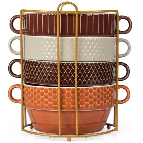 Set 4 Bowls Porcelana Cúper 850 Ml Rack Metal Crown Baccara