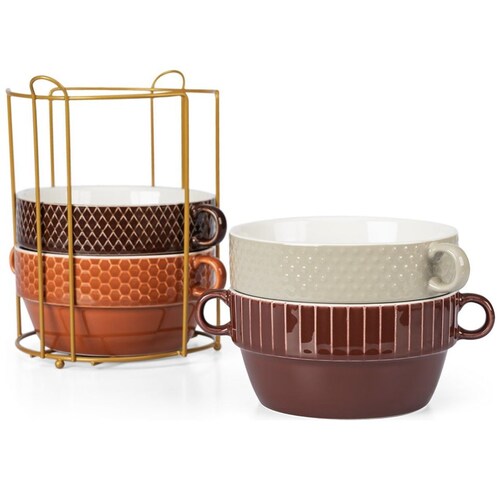 Set 4 Bowls Porcelana Cúper 850 Ml Rack Metal Crown Baccara