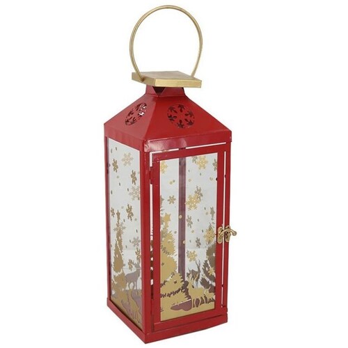 Linterna Navidad Vintage Home Red Gold