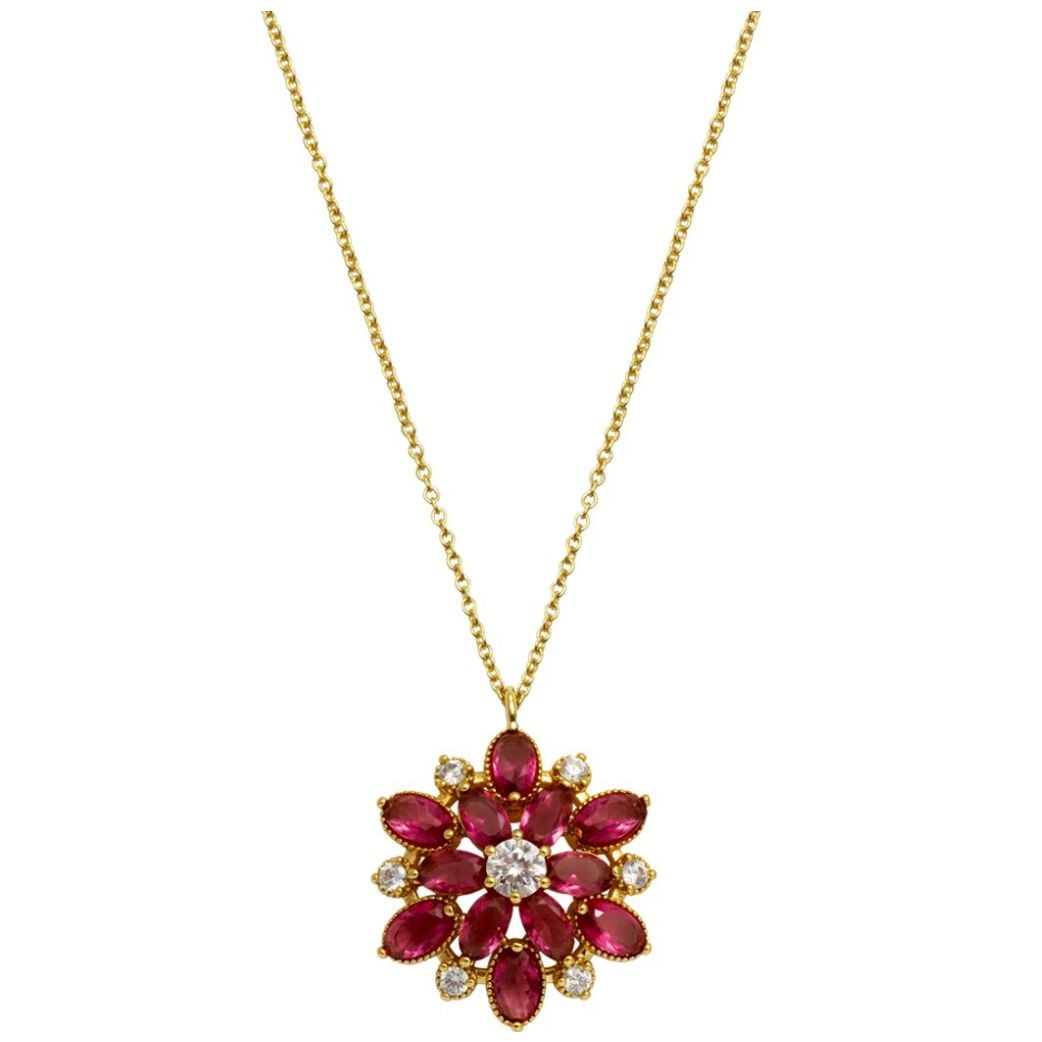 Dije con Cadena de Flor con Cubic Cz Rosa Queen Victoria