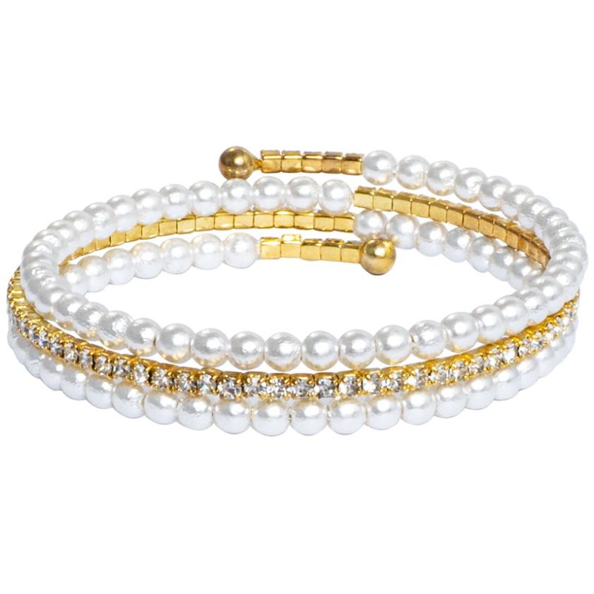 Pulsera Multicapas Dorado con Cristales Y Perlas en Blanco Mossimo