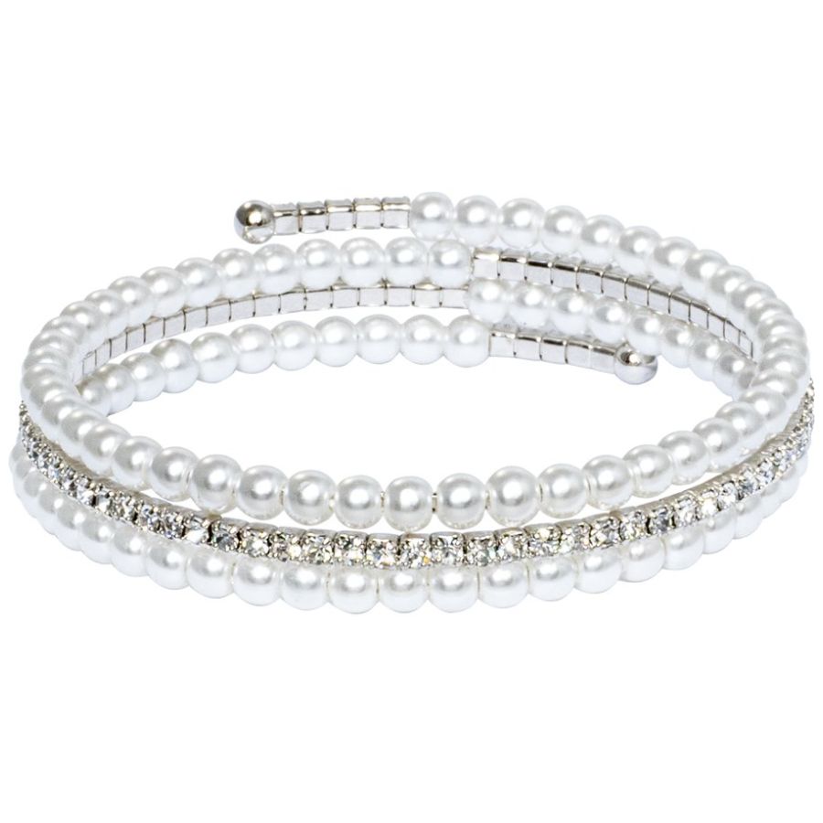 Pulsera Multicapas Rodio con Cristales Y Perlas en Blanco Mossimo