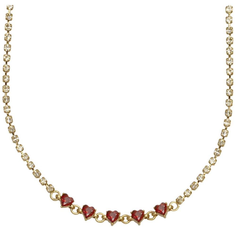 Collar Dorado con Circonias en Forma de Corazón Garnet Y Cadena de Cristales Mossimo
