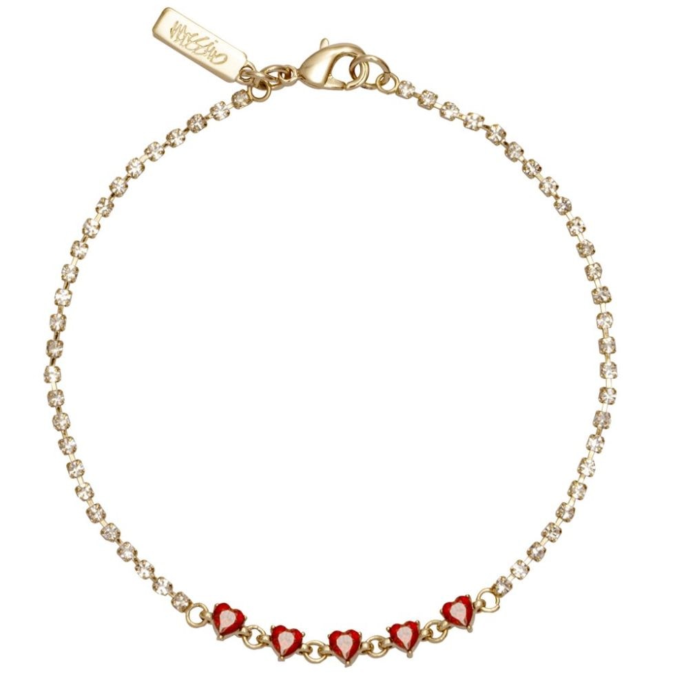 Pulsera con Circonias en Forma de Corazón Garnet Y Cadena de Cristales Mossimo