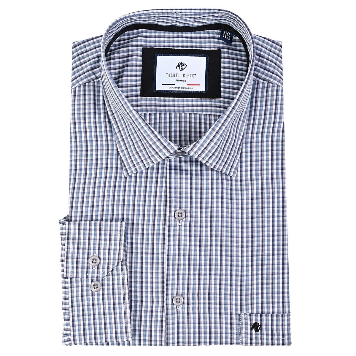 Camisa Manga Larga Michel Blanc Cuadros para Hombre Plus