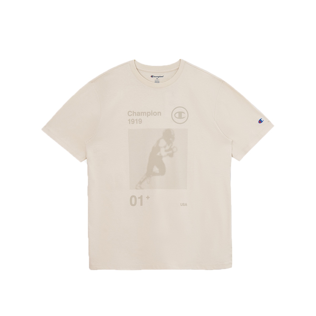 Playera Casual con Estampado Champion Beige Manga Corta para Hombre