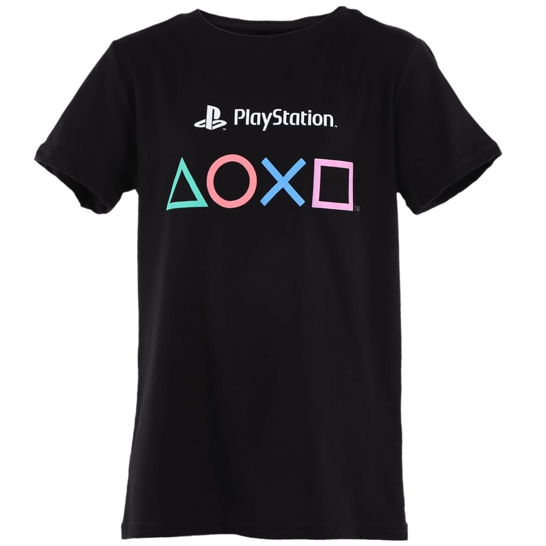 Playera Negra Playstation Managa Corta para Niño